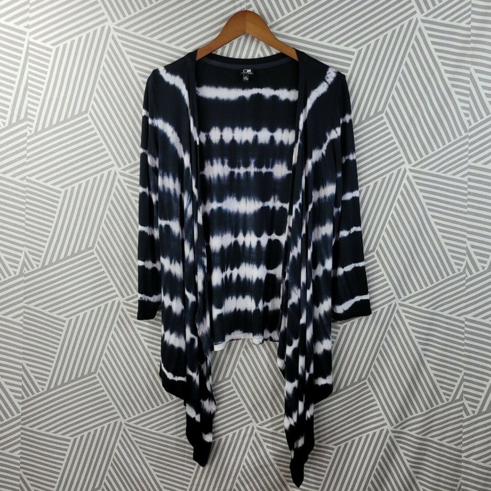 Cable Gauge Cardigan Sweater size Medium Blue Tie Dye open Drape Front boho